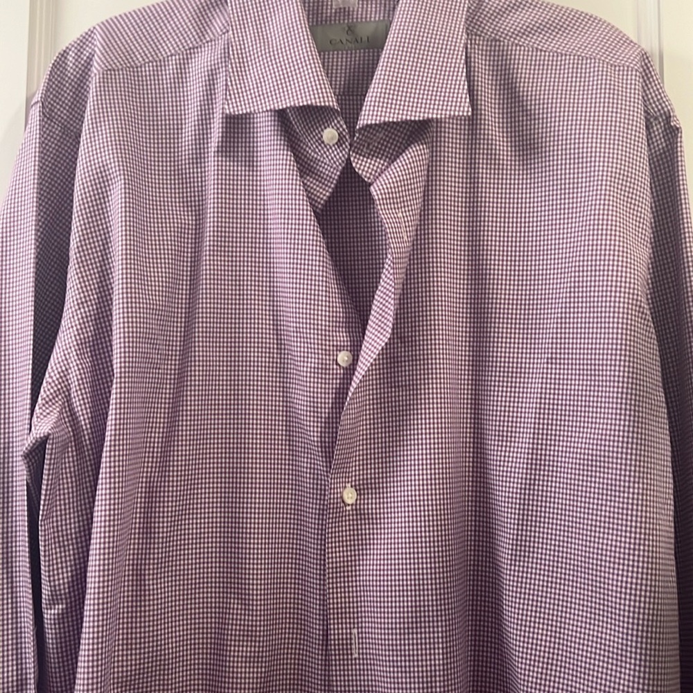 Men’s Canali Dress Shirt Purple check lightly worn  44 17 1/2